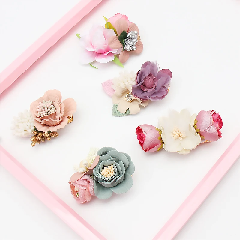 

2 Pcs/Lot Floral Barrettes for Girls Handmade Artificial Flowers Hair Clips Women Girls Flower Hair Bows Hair Accessories New