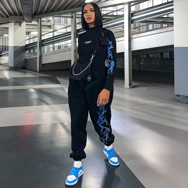 

Женские повседневные брюки, брюки с завышенной талией в стиле Харадзюку, новая уличная одежда, свободные спортивные брюки с принтом молнии ...