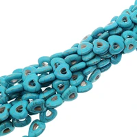 natural blue turquoise semi precious stone hollow heart shaped loose beads jewelry making diy bracelet necklace accessories 39cm