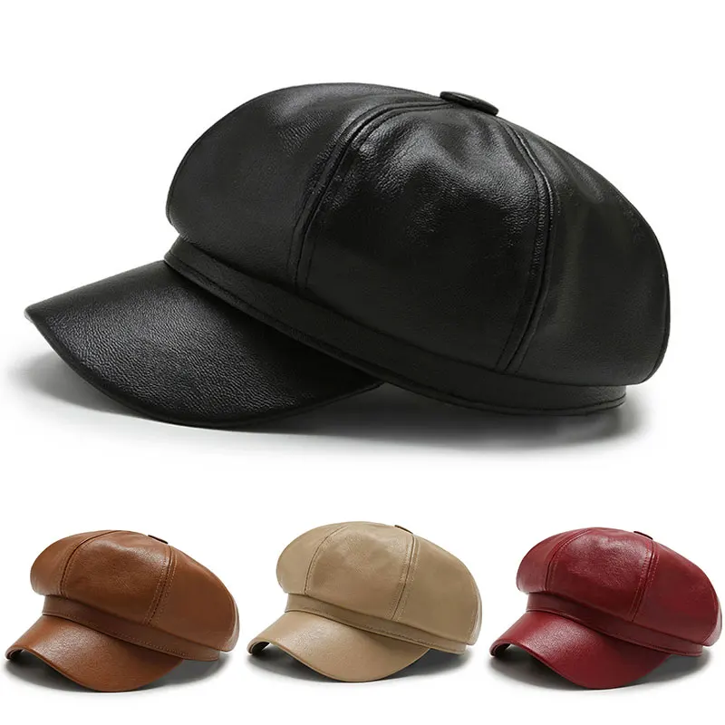 

Fashion Ladies Women Girls Leather Baker Boy Peaked Cap Newsboy Hat Cap