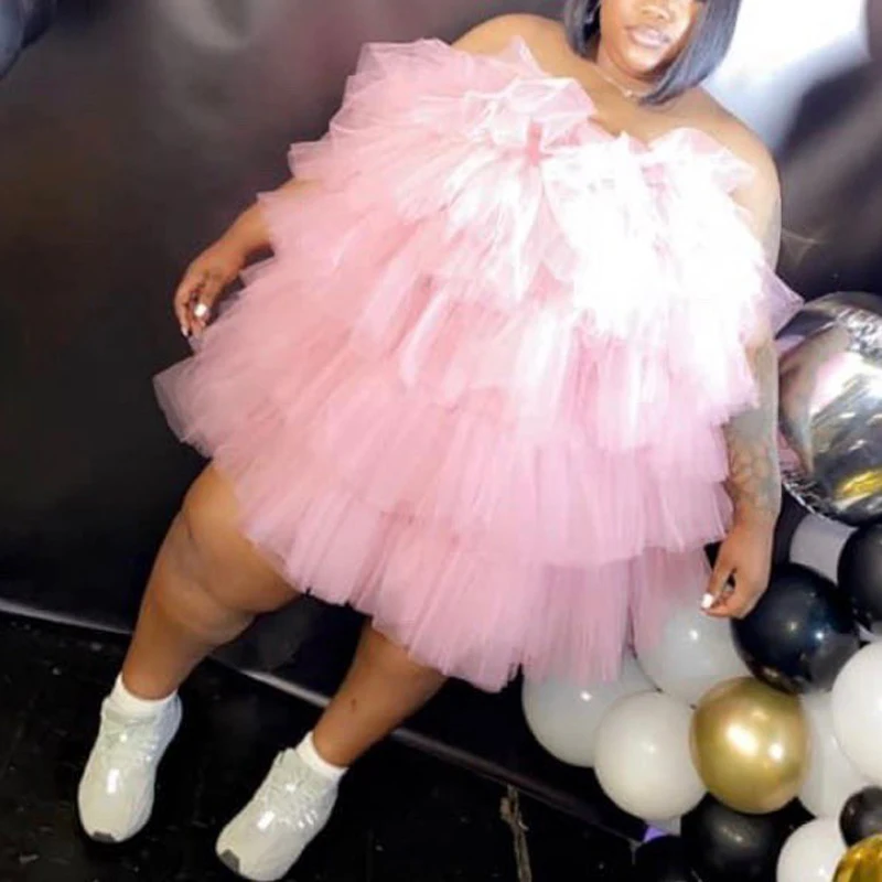 Пышное Тюлевое платье для выпускного вечера короткое Многоярусное Сетчатое