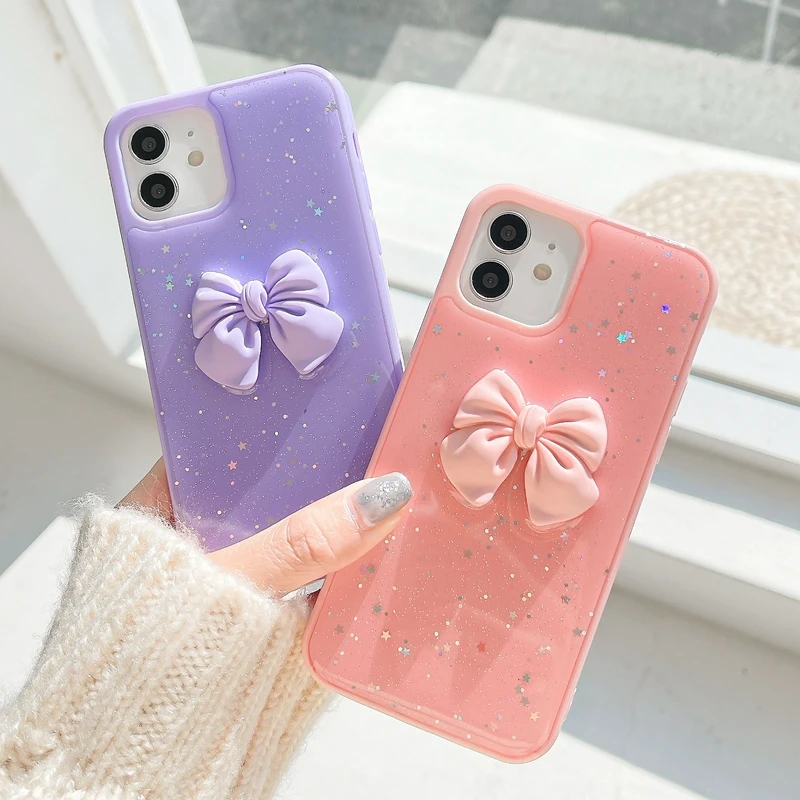

Luxury Twinkle Candy Bowknot Phone Case For iPhone 11 12 Pro Max XS X XR 7 8 plus SE 2020 Mini Shockproof Cover Coque Fundas