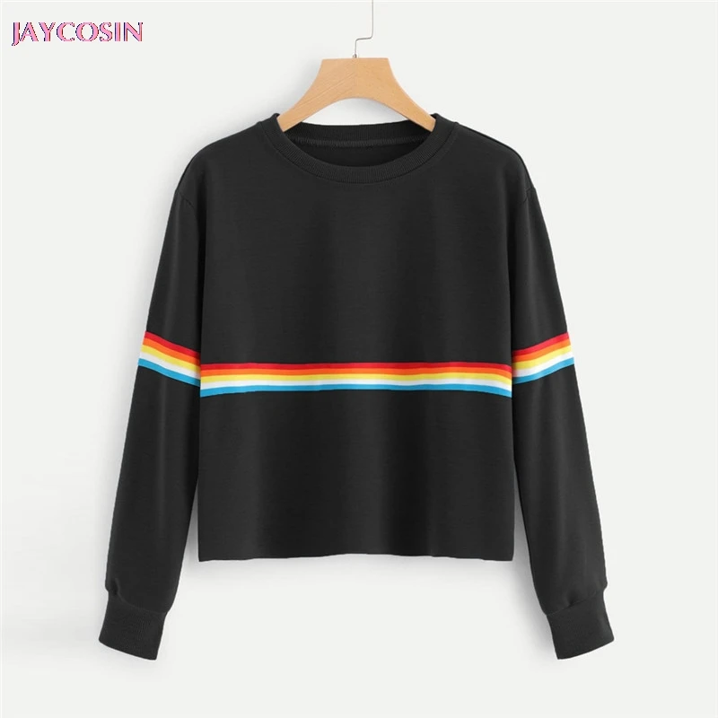 JAYCOSIN женский свитер с длинным рукавом красочные топы радужным принтом одежда