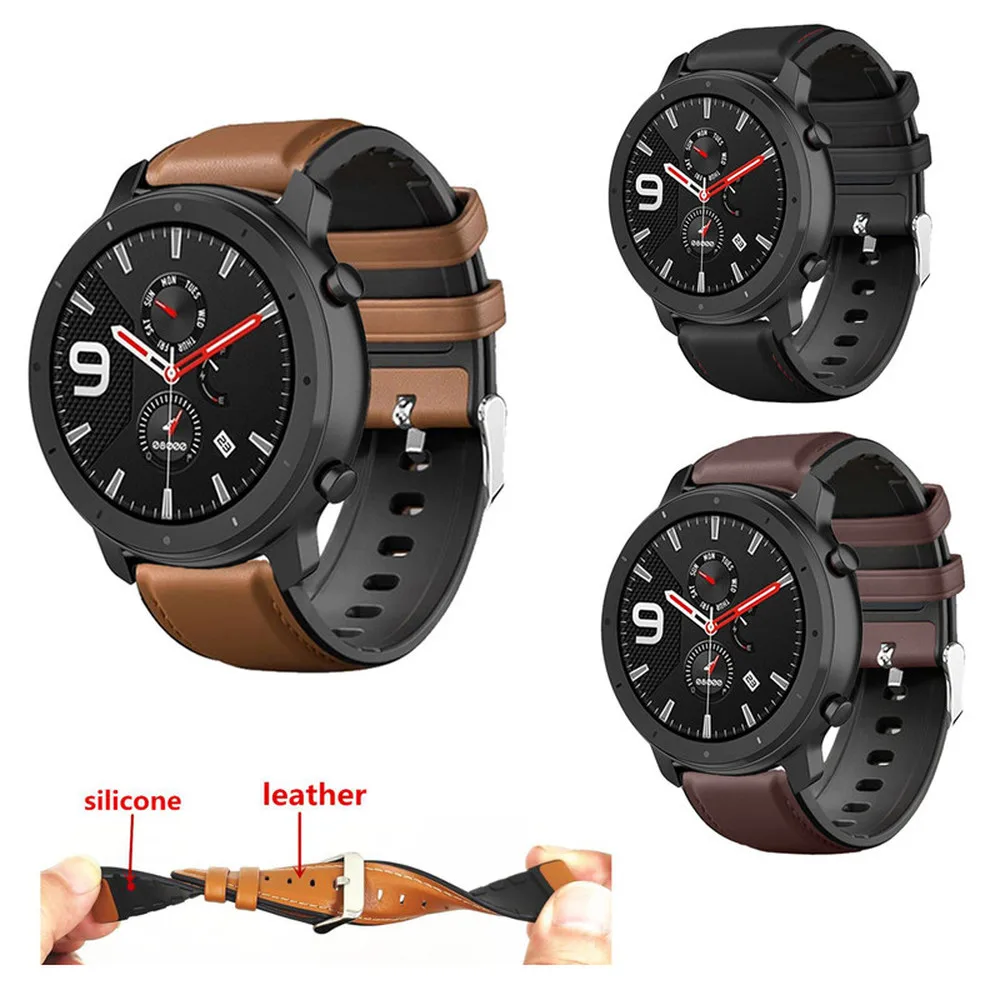 Ремешок кожаный и силиконовый для смарт часов Amazfit GTR 47 мм 42 мм/AMAZFIT Pace Stratos 2 2s