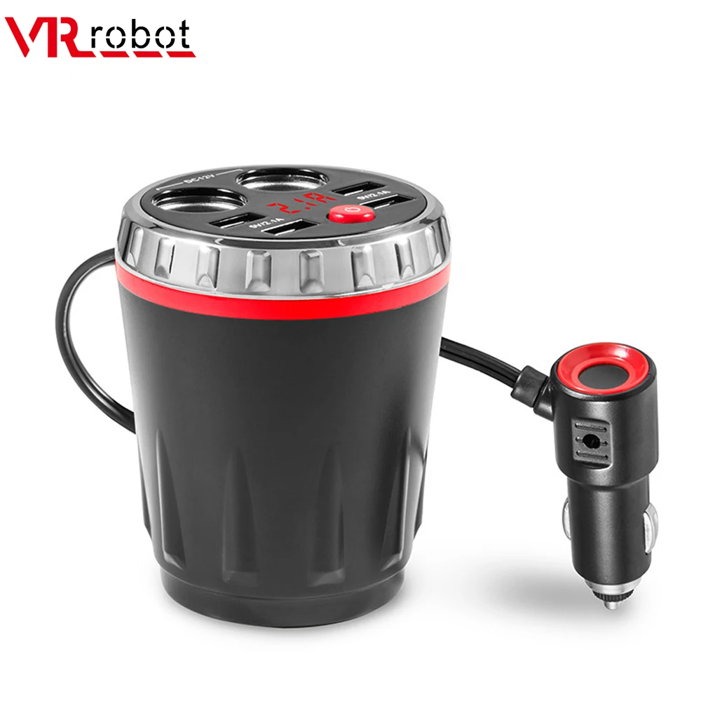 VR robot Dual Car Cigarette Lighter Socket Splitter Adapter 5V 2.1A 4 Ports USB Charger Voltage Monitor Car Cup Holder