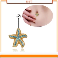 1pc starfish belly ring rhinestone navel stud star belly navel jewelry piercing jewelry belly button ring belly body jewelry