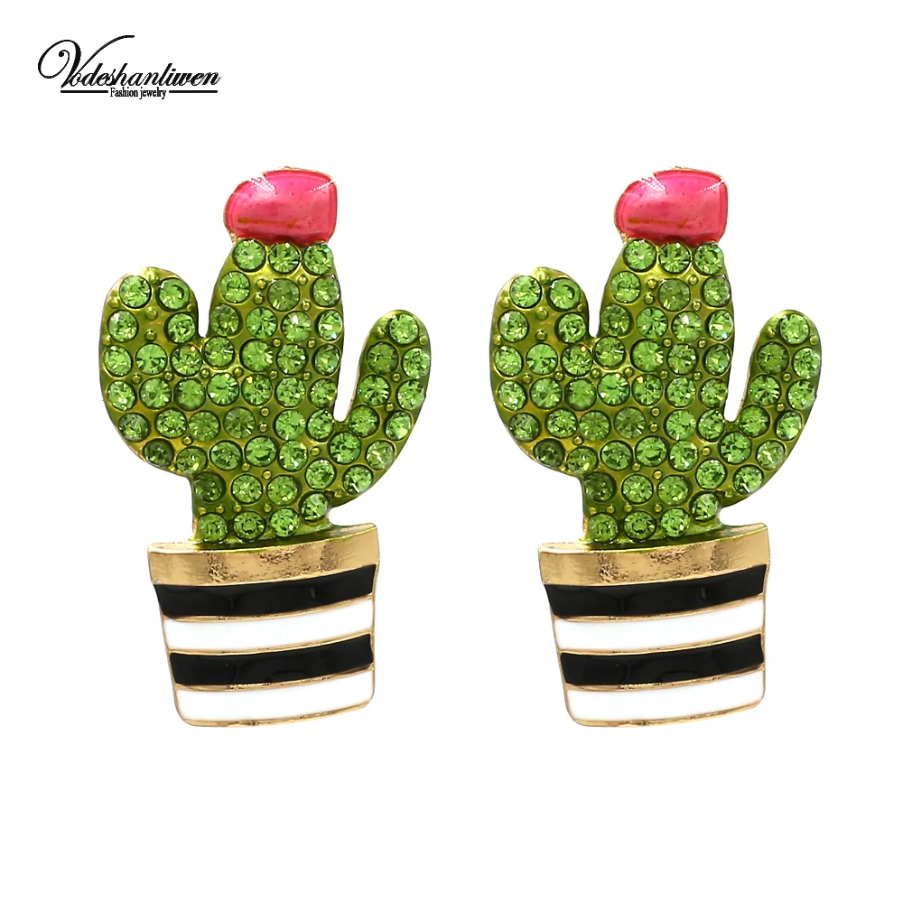 Vodeshanliwen Fashion Cactus Annulus Earrings 2019 New Designs Rhinestone Stud For Women Party Accessory | Украшения и аксессуары