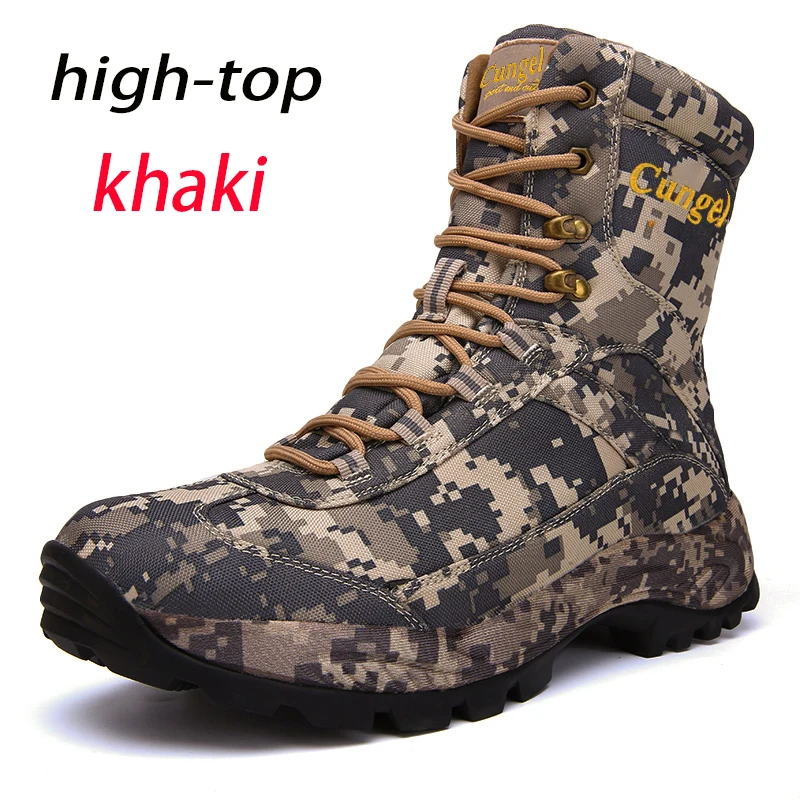 002khaki CUNGEL/мужские походные ботинки; камуфляжные армейские ботильоны; армейские ботинки в стиле пустыни; военные тактические ботинки; Специальные Охотничьи ботинки - Цвет: 002khaki
