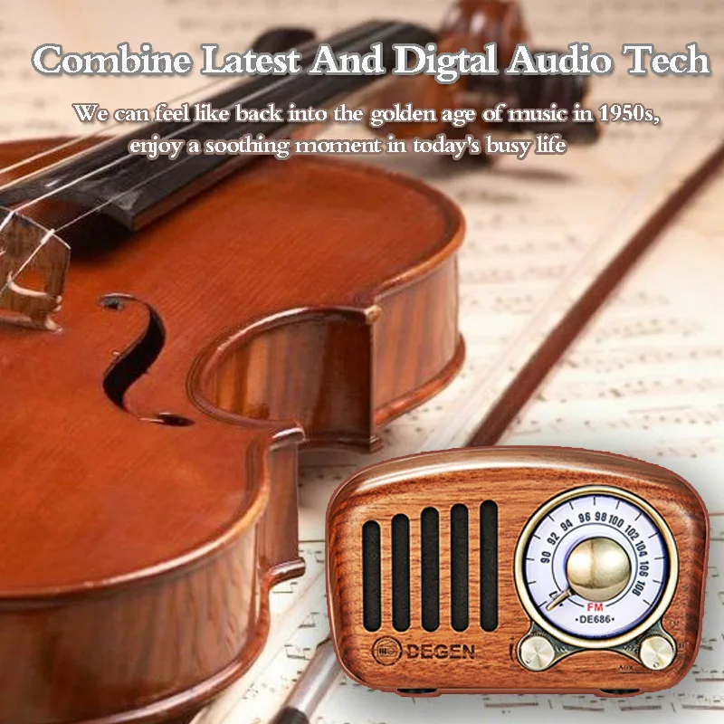 Ретро-динамик Bluetooth винтажный FM-радио с громкой громкостью деревянный