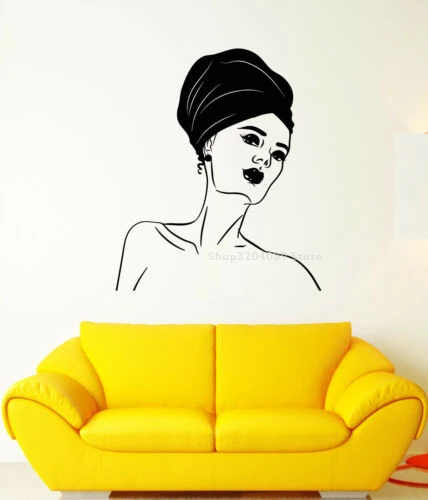 African Fashion Turban Woman Head Girl Face Wall Stickers decor Hair Beauty Salon Living room Vinyl bedroom wallpaper DG119 | Дом и сад