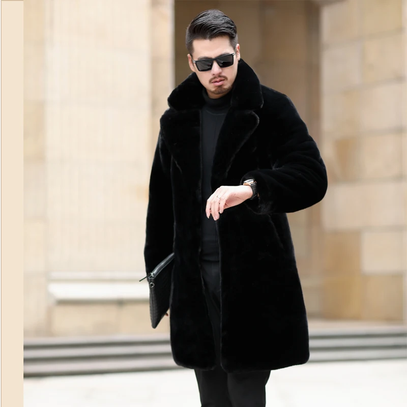 Новая мужская одежда из искусственного меха зимнее пальто средней длины с мехом