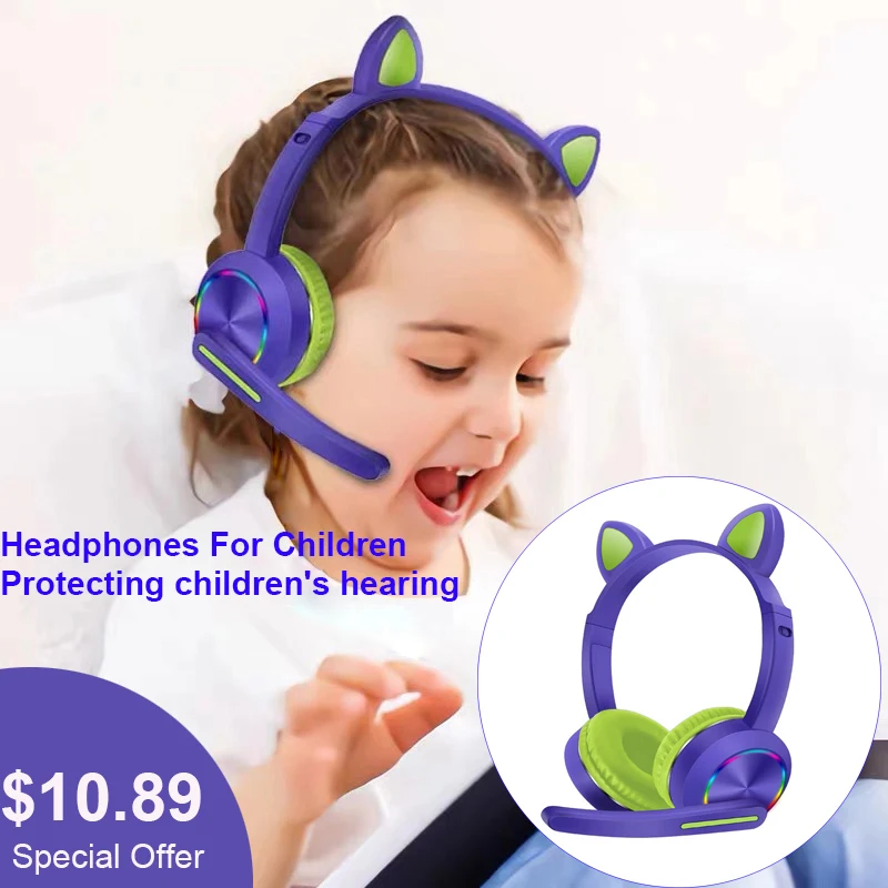 наушники с ушками детские микрофоном проводные и беспроводные для детей со