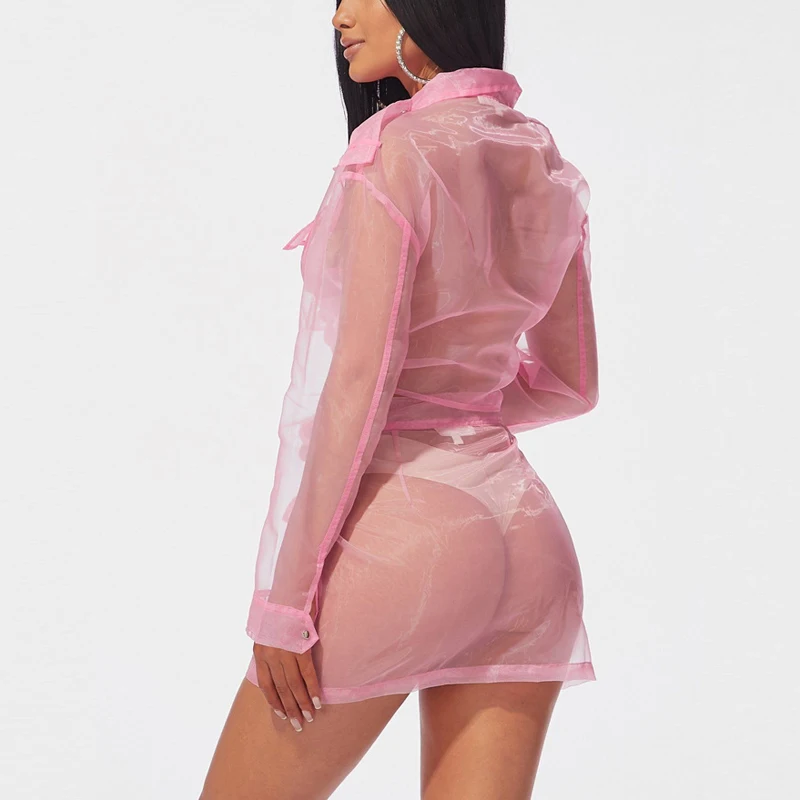 Комплект женский прозрачный из 2 предметов пиджак с отложным воротником на