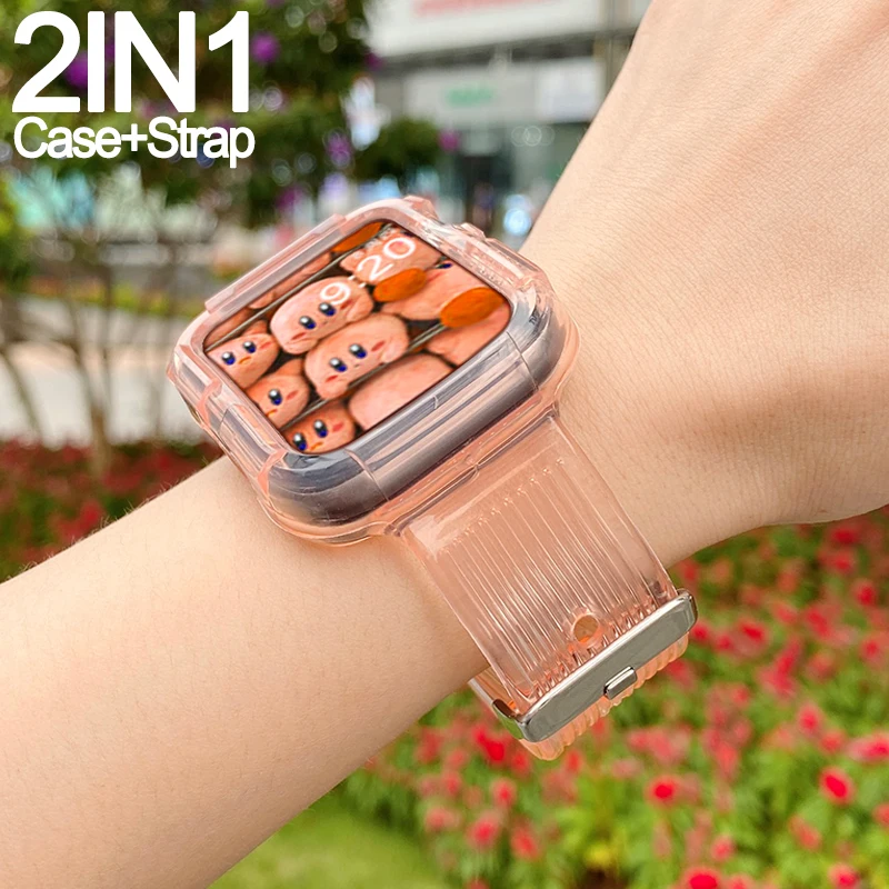 

2IN1 watch Strap+Case for iwatch Series SE 6 5 4 44mm 42mm Clear Band Bracelet for Apple Watch 3 2 1 38mm 40mm watch Accessories