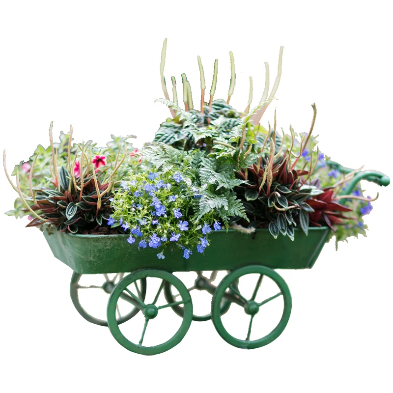 

Trolley Flower Cart Flower Pot Wrought Iron Wheelbarrow Grocery Garden Balcony Flower Ware American Idyllic