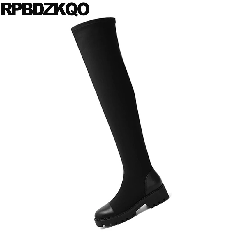 Женские облегающие сапоги выше колена черные высокие из натуральной кожи на