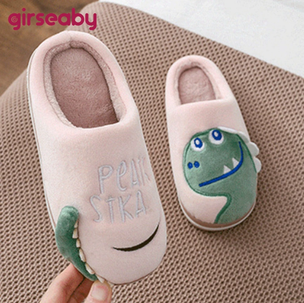 Женские зимние теплые тапочки из флока с мультяшным динозавром большие размеры 33