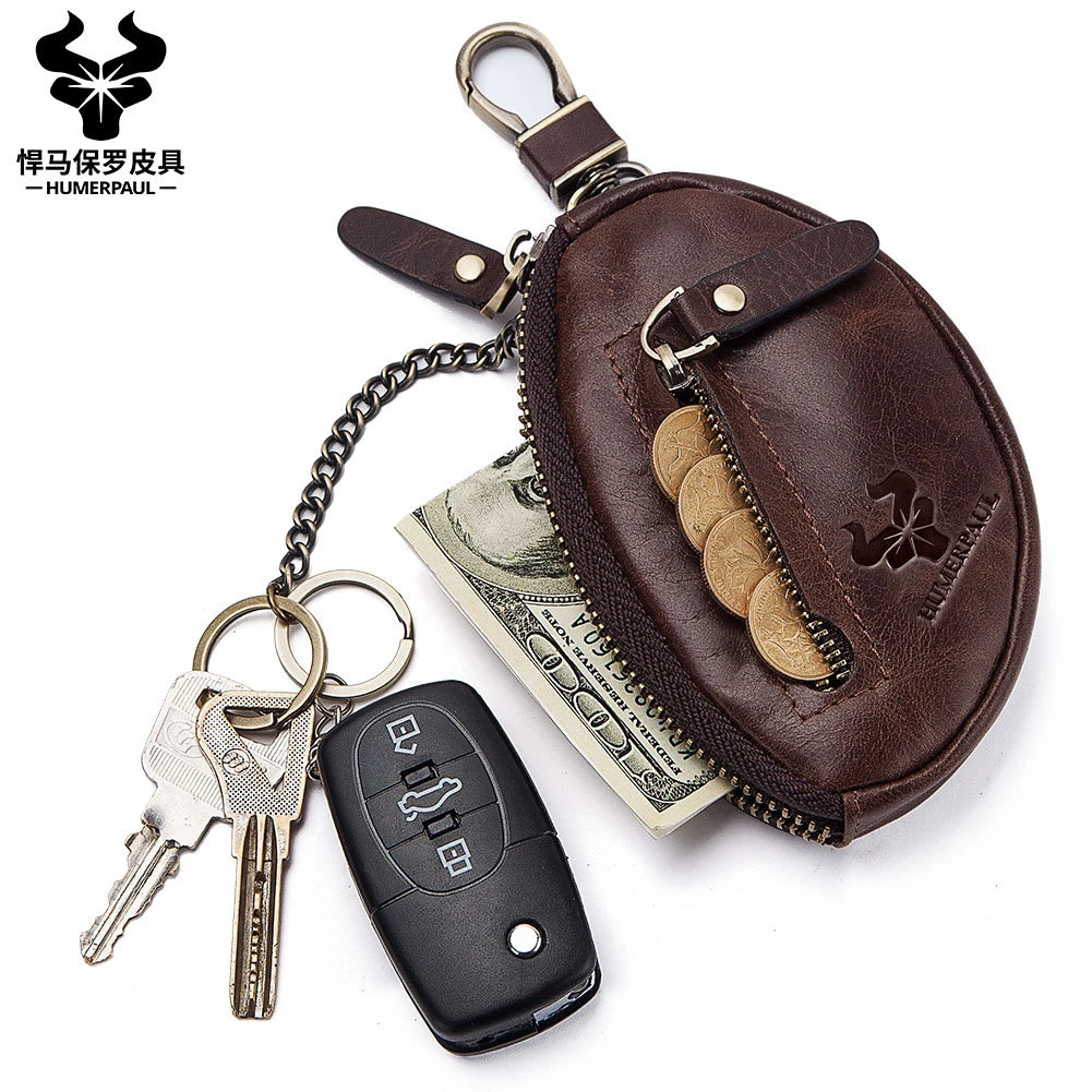 

Genuine Cow Leather Men Key Bag Fashion Key Holder Housekeeper Covers Zipper Bag Keychain High Quality Coin Purse 2020 Hot