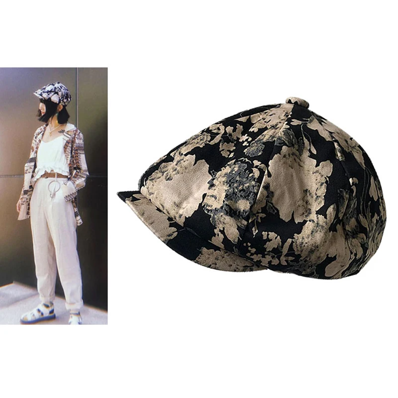 

2019 Autumn and winter new Casquette ladies berets ladies retro British style fashion rose newsboy cap octagonal cap BLM42