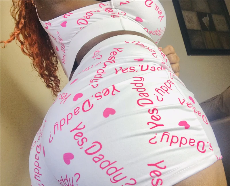 

Letter Printed Sexy Women Summer Clothes Sets Bodycon Crop Tops +High Waist Shorts Yes Daddy Tempting Hot Sets Clothes