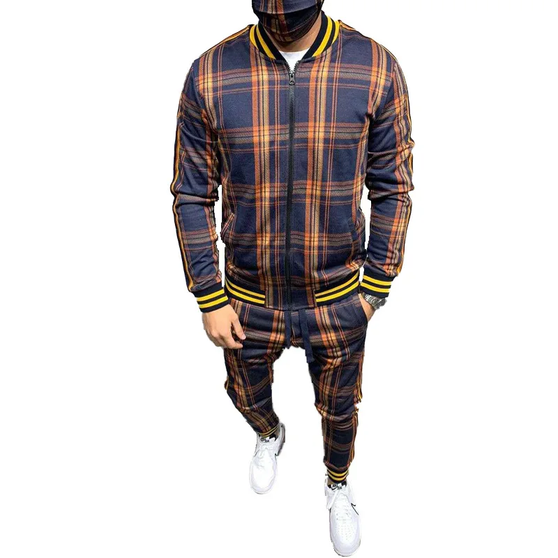 

New autumn and winter 2021 European and American cardigan checkered coat sport fashion men's casual suit