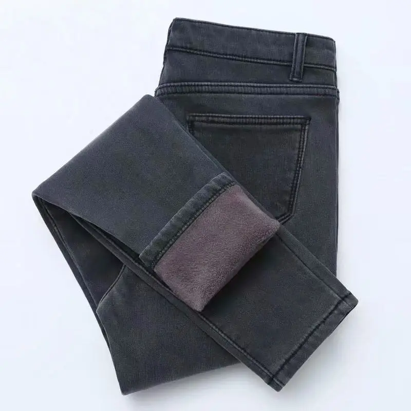 

[High Quality] Winter High-waisted and Velvet Thick Jeans Women's Stretch Tight Trousers Are Thin and Warm Cotton Trousers Women