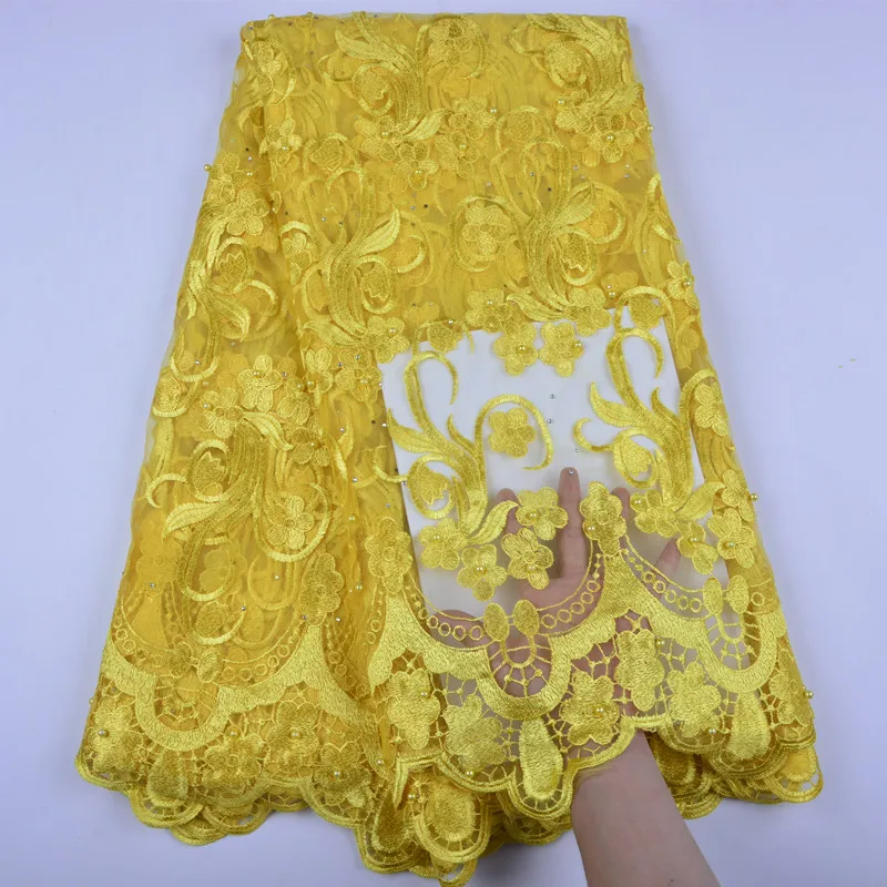Французское кружевное платье желтое из фатина в нигерийском стиле Сетчатое с