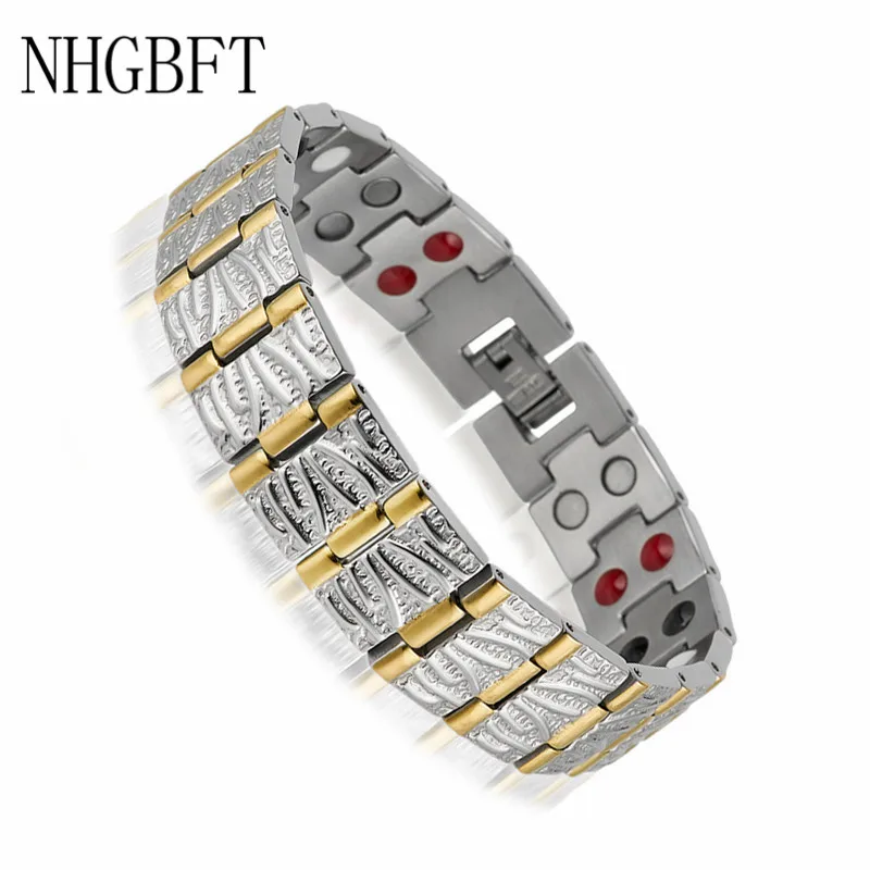 

NHGBFT Popular gold stripe Bracelets & Bangles Mens Charm Germanium Magnetic Power Health Bracelets Dropshipping