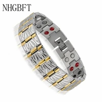 nhgbft popular gold stripe bracelets bangles mens charm germanium magnetic power health bracelets dropshipping