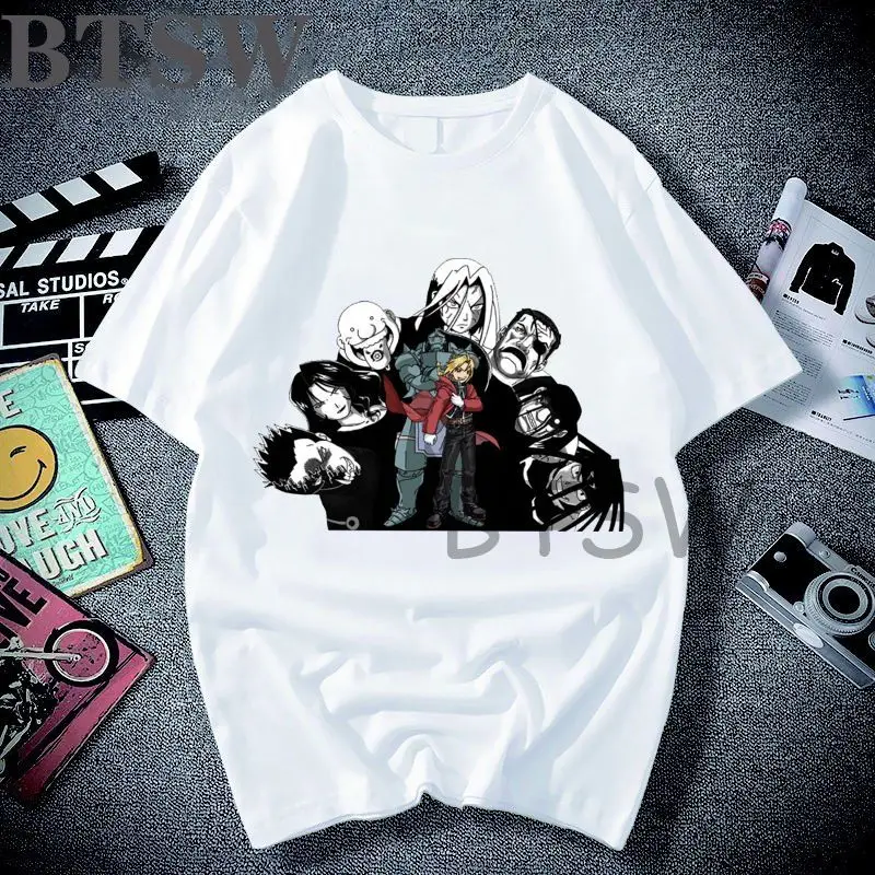 

Aesthetic T Shirt Women Funny Cartoon Tops Graphic Tees Harajuku Fullmetal Alchemist Japan Anime T-shirt Female Clothing