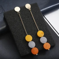 european and american fashion color matching round wood long pendant earrings simple personality wild earrings