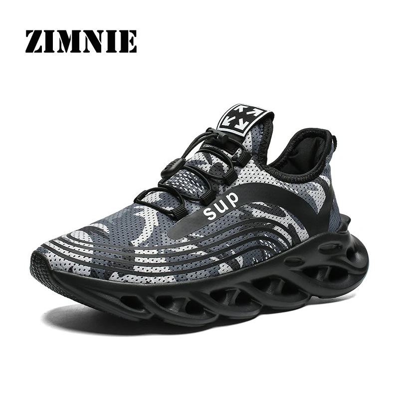 Black Gray ZIMNIE/Новинка; мужские кроссовки с амортизацией; дышащая легкая удобная обувь; уличные спортивные кроссовки; Walkin - Цвет: Black Gray