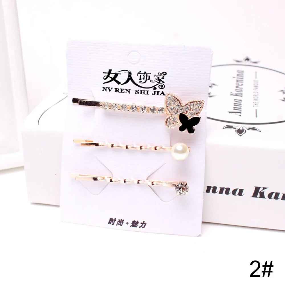 3 шт./компл. заколки для волос в Корейском стиле девочек с кристаллами и стразами