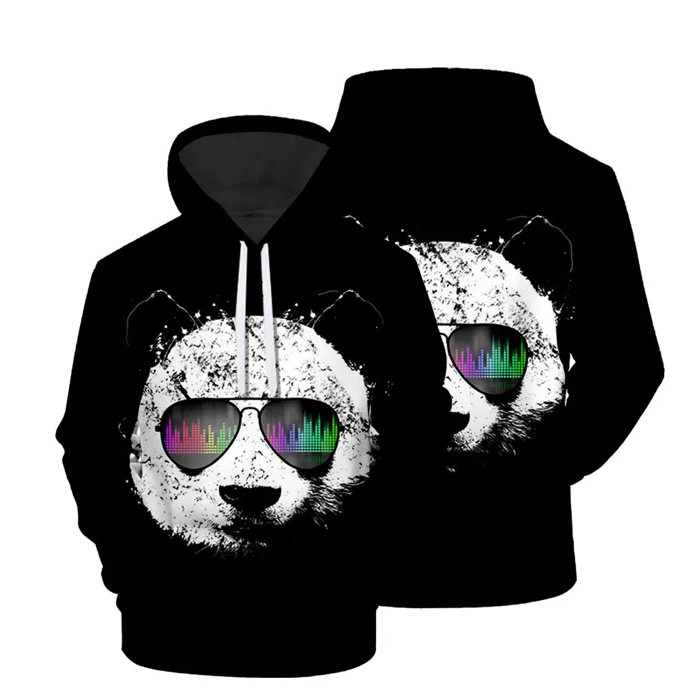 

2021 Autumn New Glasses panda 3D Digital Printing Men's Women's Fashion Casual Long-sleeved Pockets Hoodie
