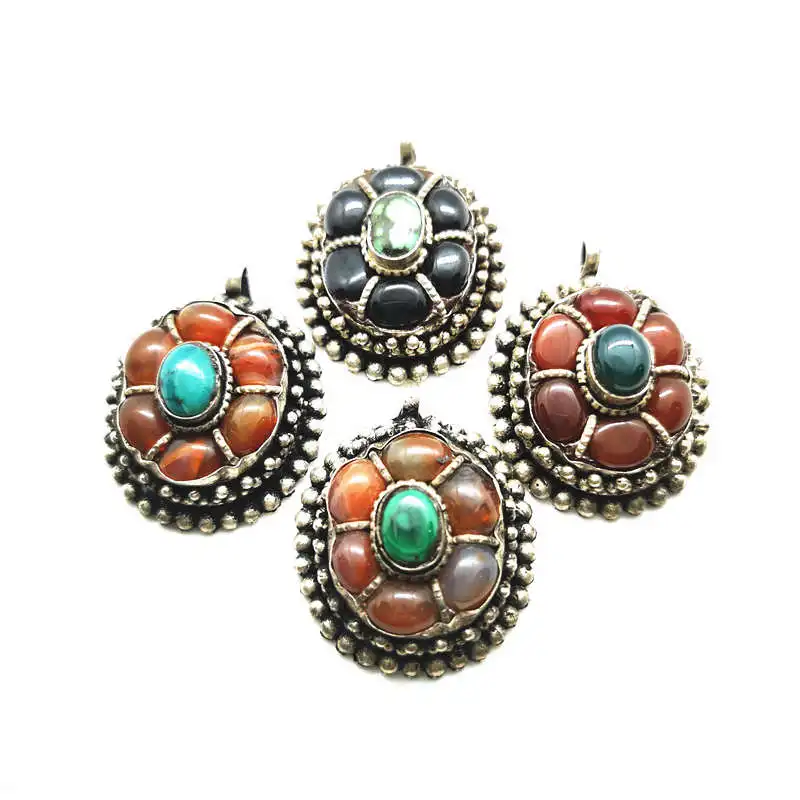 Тибетские Подвески Медная Инкрустация натуральные Агаты яйцо бусы цветок кулон