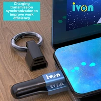 ivon ca88 2 in 1 usb mobile data cable portable short mini keychain for iphone samsung xiaomi 3a fast charging type c micro