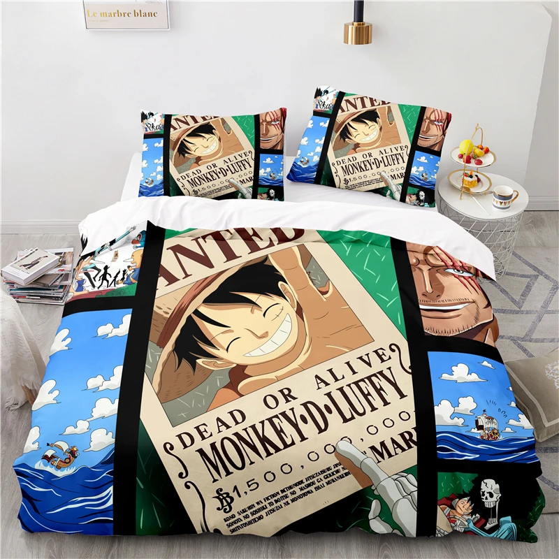 

Popular Japan Anime Monkey D. Luffy Character Duvet Cover Set with Pillowcase Adult Children Cartoon Bedding Sets Bedroom Decor
