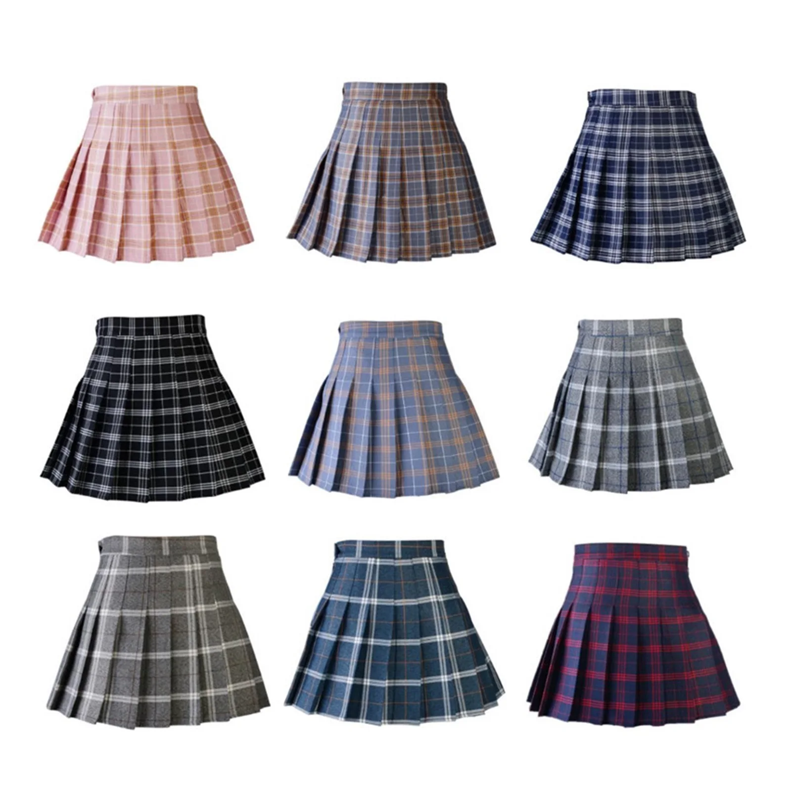 

2021NEW Xfh Women Pleat Skirt Harajuku Preppy Style Plaid Skirts Mini Cute Japanese School Uniforms Skirt