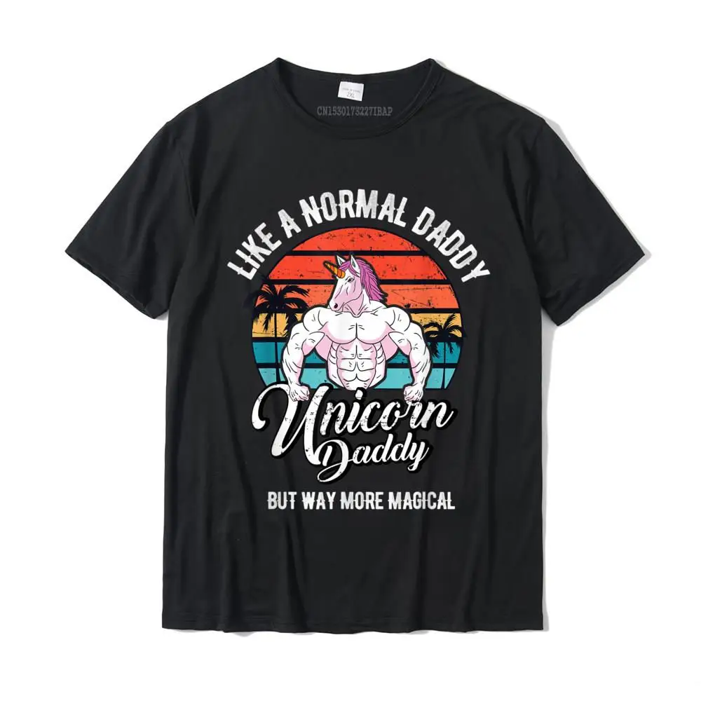 

Unicorn Daddy Retro Vintage Unicorns Gym Workout Dad T-Shirt Camisas Family Casual Tees Prevailing Cotton Men's Top T-Shirts