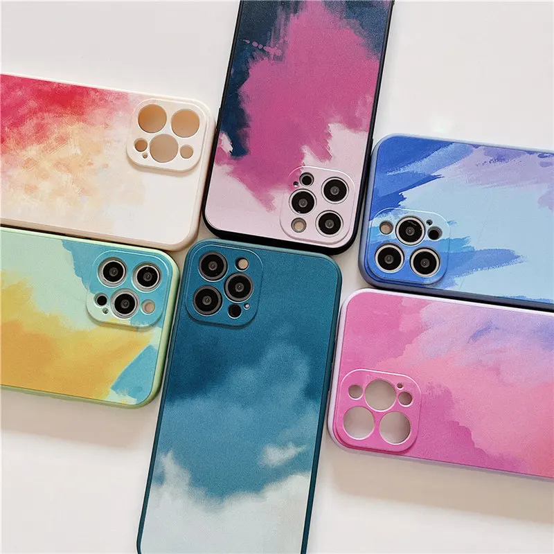 

Watercolor Blooming Camera Protective Phone Case For iPhone 12 11 Pro Max X XR XS Max Mini 8 7 Plus SE2020 Soft TPU Back Cover