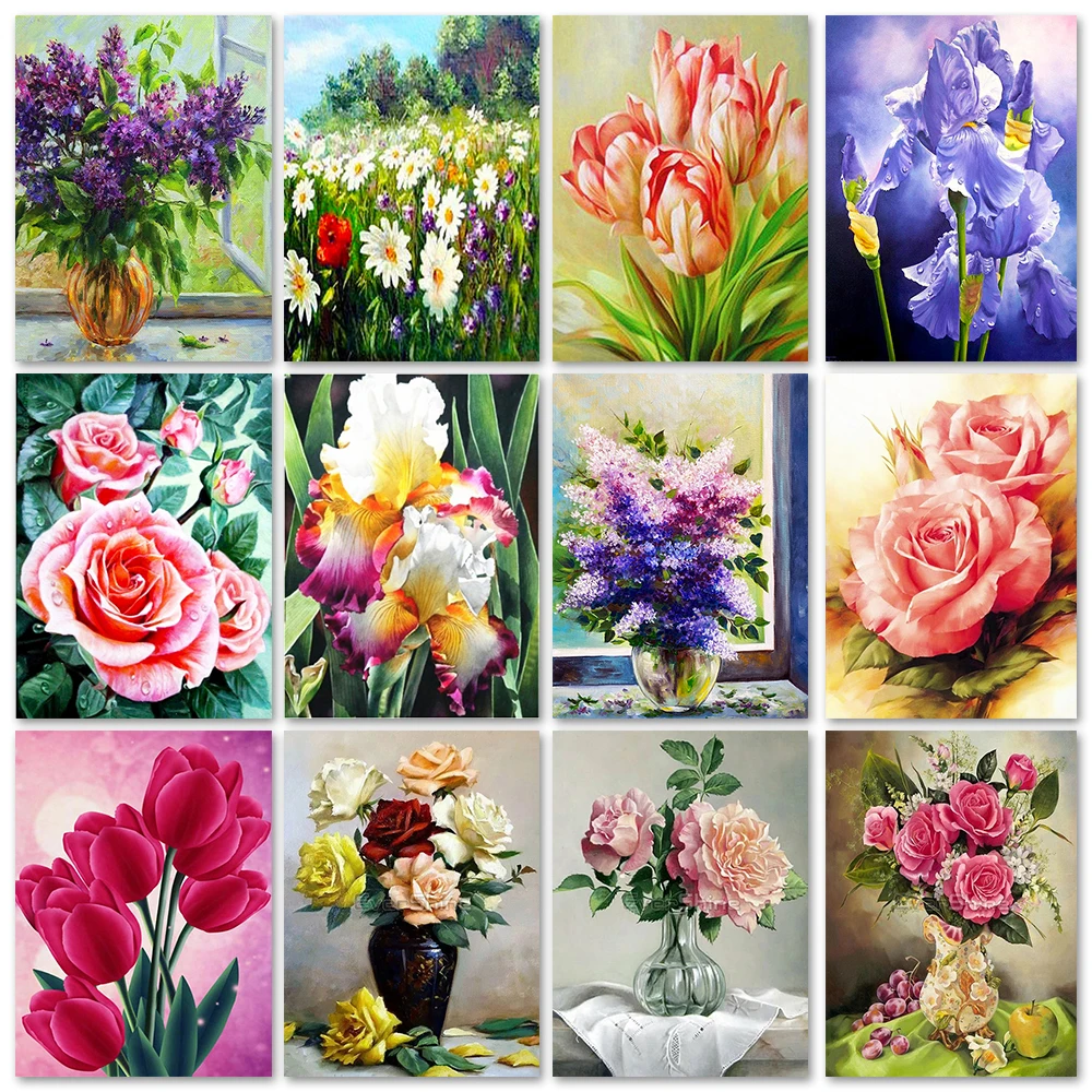 

DIY 5D Diamond Painting Flowers Full Diamond Embroidery Flower Scenery Vase Cross Stitch Kits Diamond Mosaic Picture Home Decor