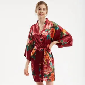2021 Новый невесты или подружки невесты; Свадебное платье для детей сатиновая Женская одежда для сна с принтом ночная рубашка с цветочным рисунком больших размеров кимоно платье шелковистые интимное белье