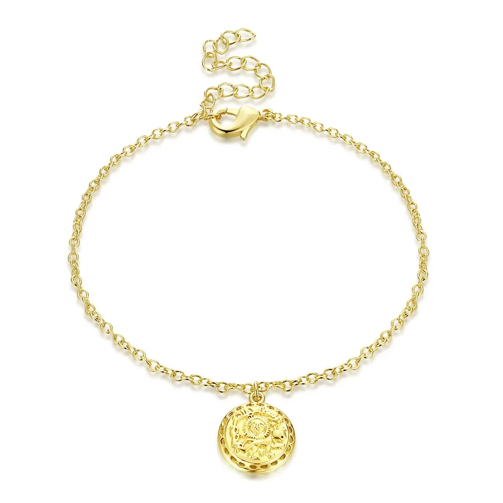 Модный тренд новый золотой цвет тонкий браслет Круглый древний узор подвеска