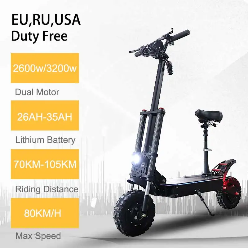 11 дюймов внедорожный 80 км/ч Электрический скутер для взрослых 60 в 2600 Вт/3200 Вт