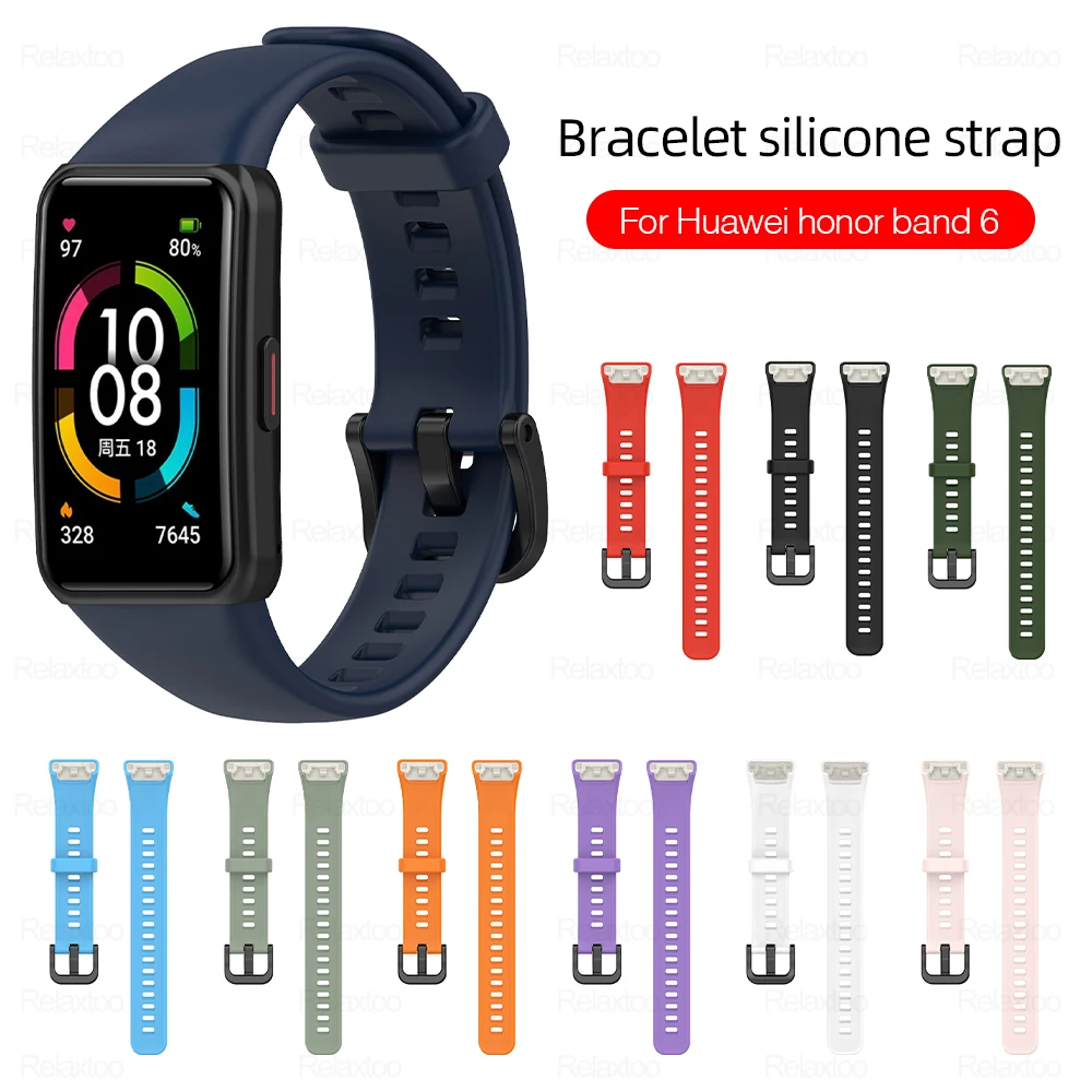 

Мягкий силиконовый ремешок для huawei honor honer band, 6 ремешков, цветные сменные спортивные браслеты, умные аксессуары