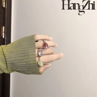 hangzhi 2021 new simple design womens adjustable opening ring multicolor acrylic gemstone inlaid simple ring