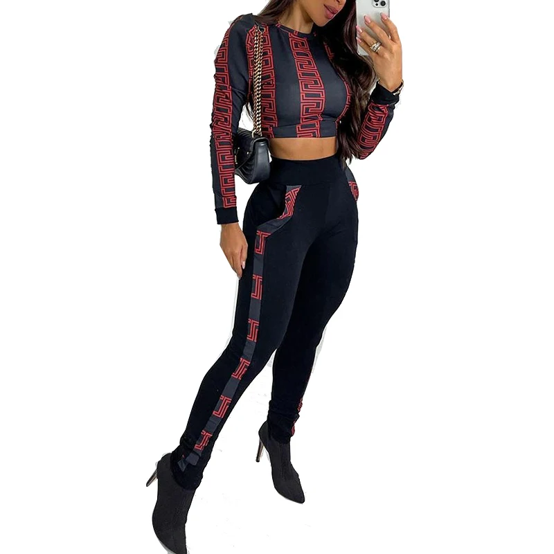 

Комплект из 2 предметов, цветочный принт, круглый вырез, длинный рукав, короткий топ, высокая талия, пэчворк, повседневные облегающие винтажн...