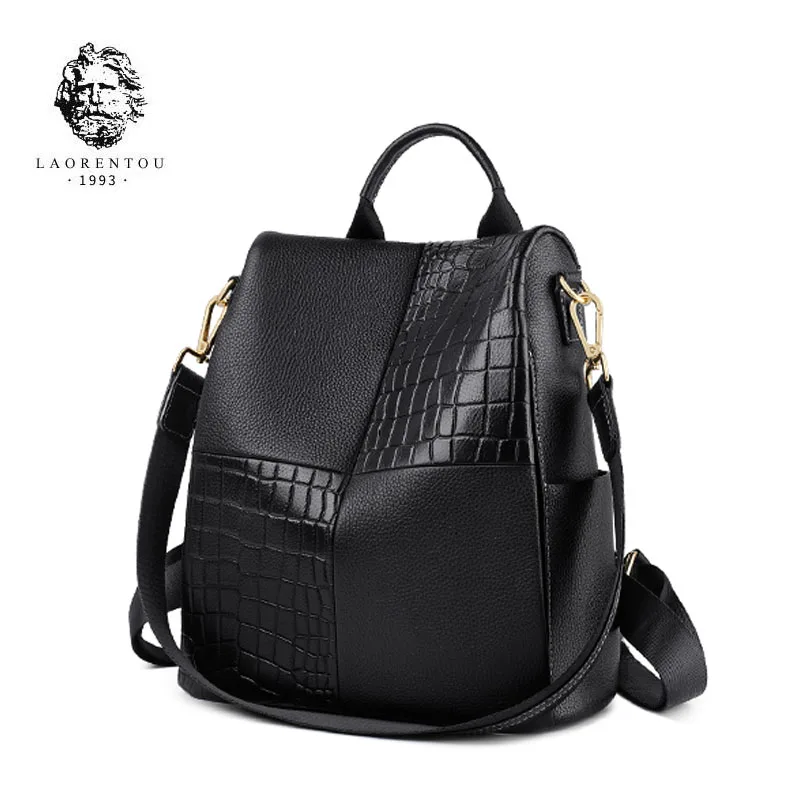

LAORENTOU 2020 New Women Leather backpack top cowhide bags Luxury fashion Large capacity women leather backpack