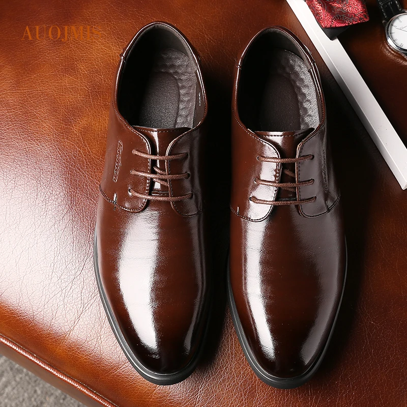 Мужские кожаные туфли AUOJMIS Корейская Повседневная летняя дышащая деловая черная