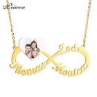 Ожерелье с именной табличкой бесконечности в форме сердца из нержавеющей стали, персонализированные ожерелья с именем и цветной фотографией для женщин и мужчин, ювелирные изделия для пар